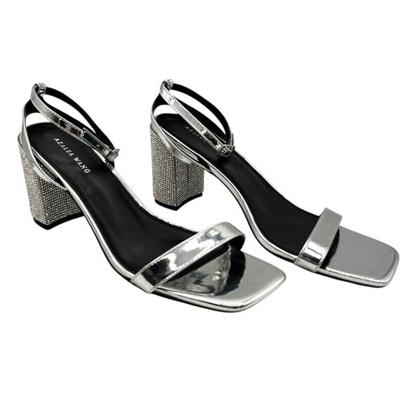 Azalea Wang Women's Parry Metallic Ankle Strap Block‎ Heel Sandals Size 11 - Picture 2 of 12